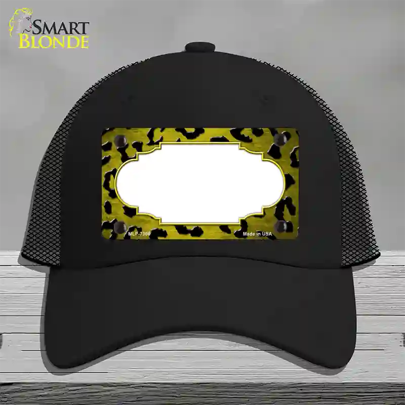 Yellow Black Cheetah Scallop Oil Rubbed Novelty License Plate Hat Mesh / Black