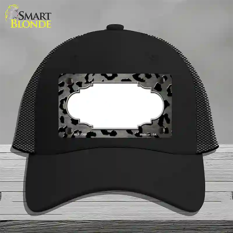 Gray Black Cheetah Scallop Oil Rubbed Novelty License Plate Hat Mesh / Black