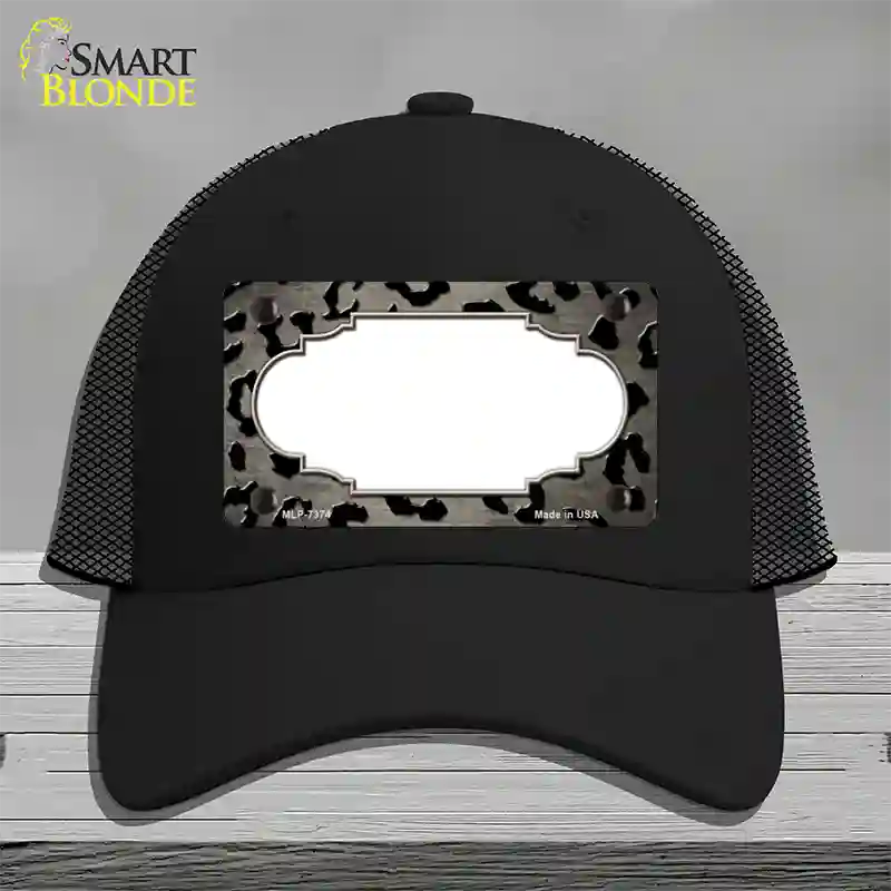 Tan Black Cheetah Scallop Oil Rubbed Novelty License Plate Hat Mesh / Black