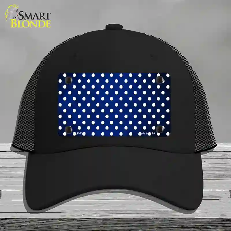 Blue White Small Dots Oil Rubbed Novelty License Plate Hat Mesh / Black