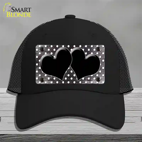 Black White Small Dots Hearts Oil Rubbed Novelty License Plate Hat Mesh / Black