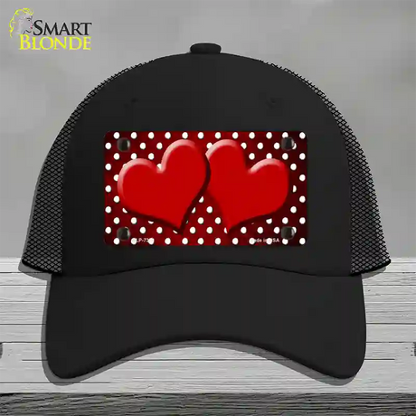 Red White Small Dots Hearts Oil Rubbed Novelty License Plate Hat Mesh / Black