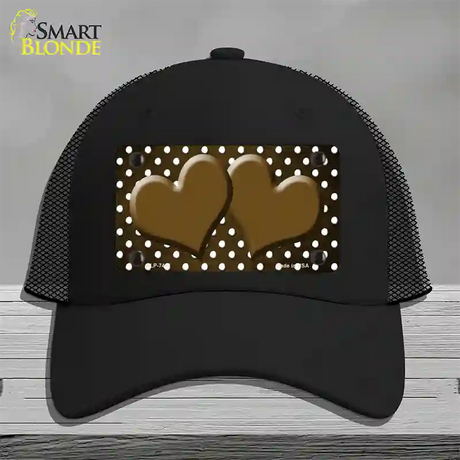 Brown White Small Dots Hearts Oil Rubbed Novelty License Plate Hat Mesh / Black