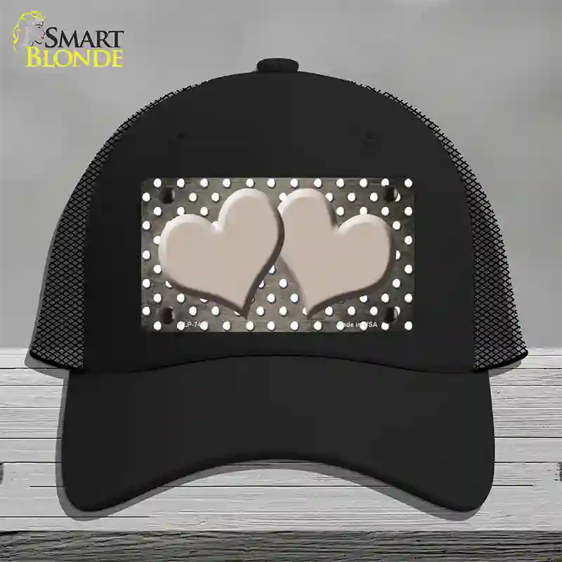 Tan White Small Dots Hearts Oil Rubbed Novelty License Plate Hat Mesh / Black