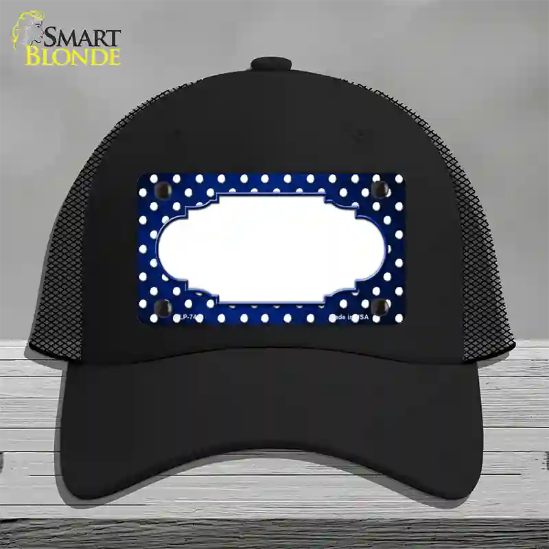 Blue White Small Dots Scallop Oil Rubbed Novelty License Plate Hat Mesh / Black