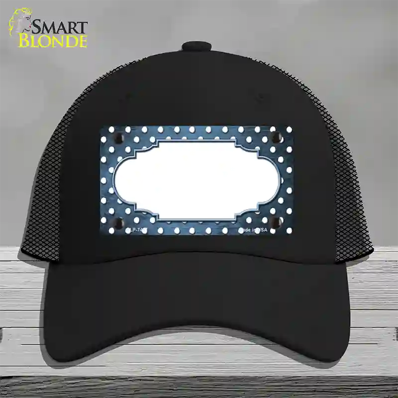 Light Blue White Small Dots Scallop Oil Rubbed Novelty License Plate Hat Mesh / Black