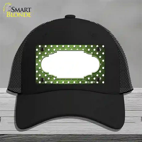 Lime Green White Small Dots Scallop Oil Rubbed Novelty License Plate Hat Mesh / Black