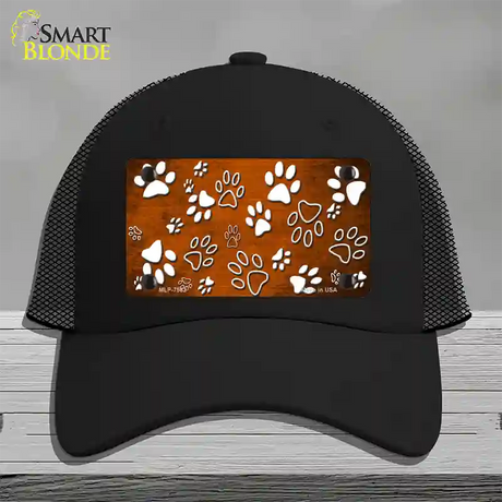 Orange White Paw Oil Rubbed Novelty License Plate Hat Mesh / Black