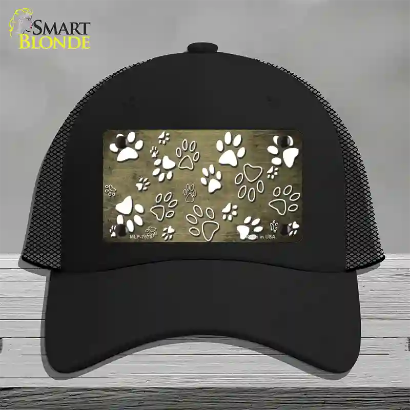 Gold White Paw Oil Rubbed Novelty License Plate Hat Mesh / Black