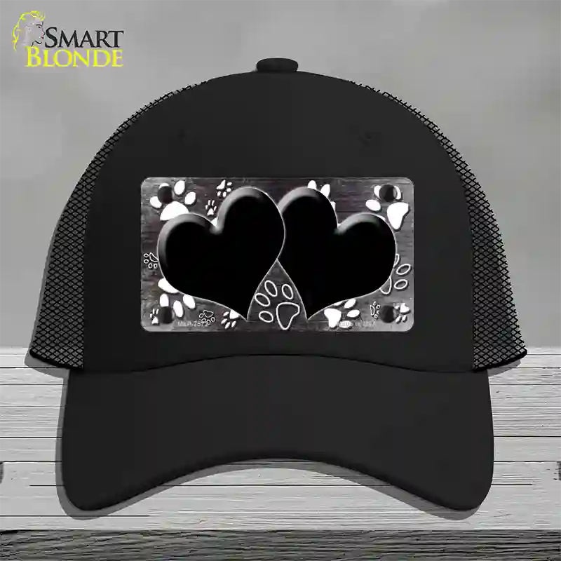 Paw Heart Black White Novelty License Plate Hat Mesh / Black