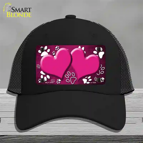 Paw Heart Pink White Novelty License Plate Hat Mesh / Black