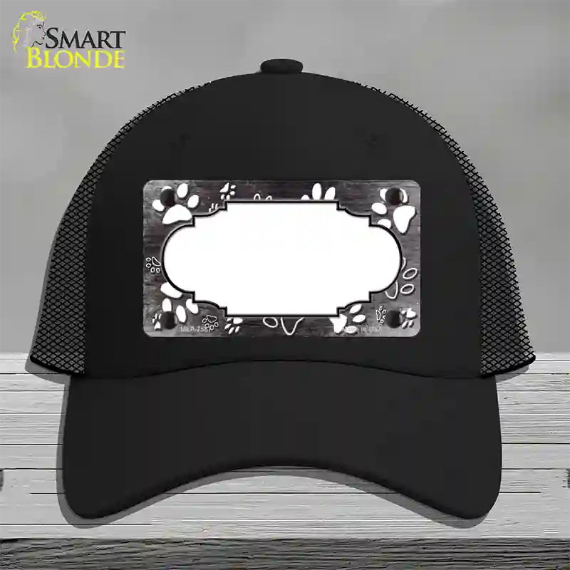 Paw Scallop Black White Novelty License Plate Hat Mesh / Black