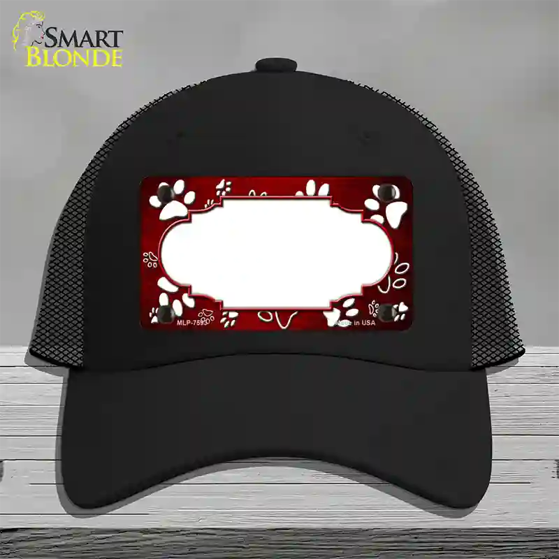 Paw Scallop Red White Novelty License Plate Hat Mesh / Black