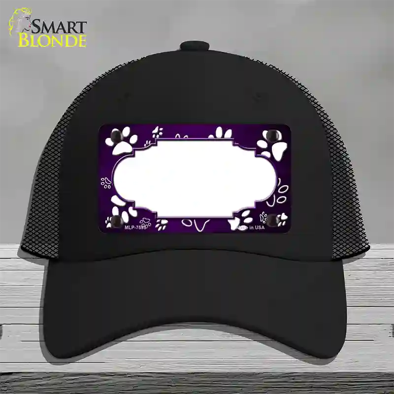 Paw Scallop Purple White Novelty License Plate Hat Mesh / Black