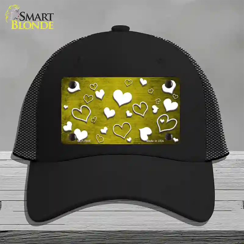 Yellow White Love Oil Rubbed Novelty License Plate Hat Mesh / Black