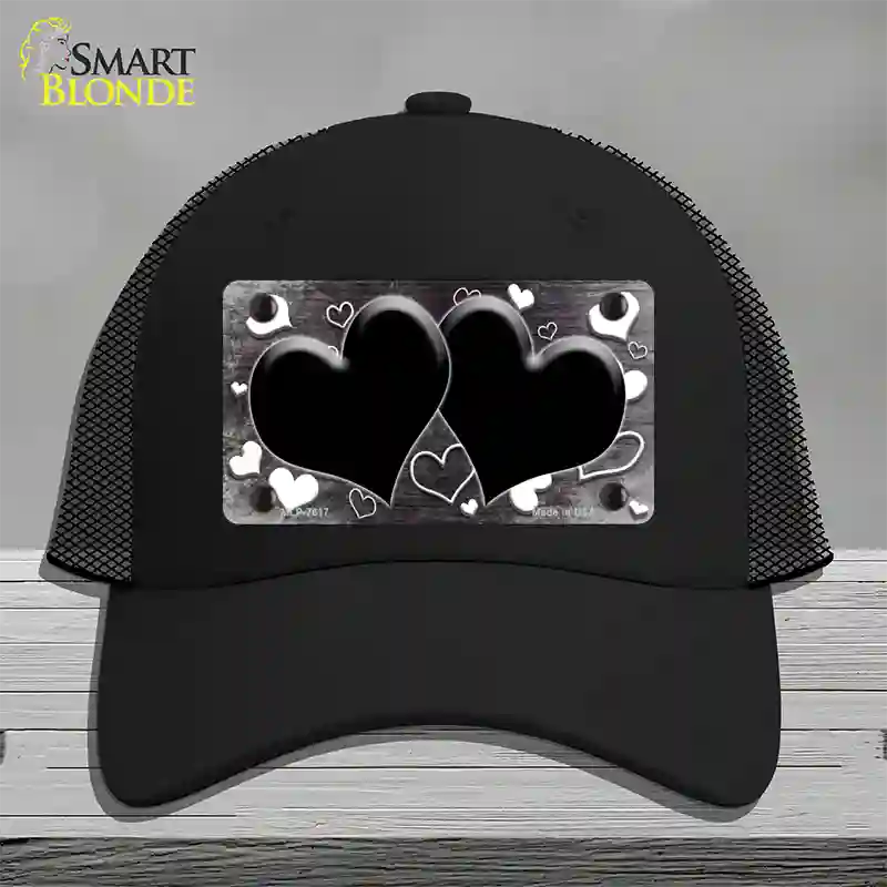 Black White Love Hearts Oil Rubbed Novelty License Plate Hat Mesh / Black