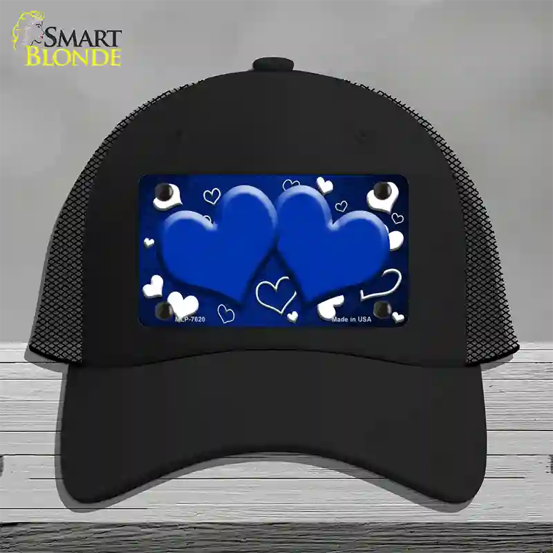 Blue White Love Hearts Oil Rubbed Novelty License Plate Hat Mesh / Black