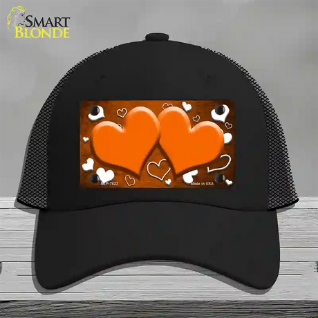 Orange White Love Hearts Oil Rubbed Novelty License Plate Hat Mesh / Black