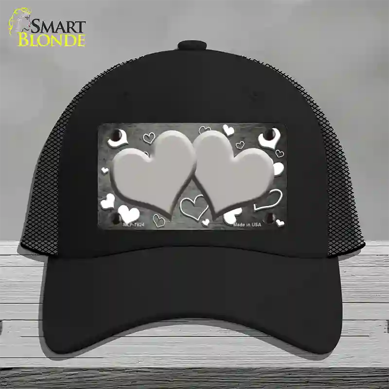 Gray White Love Hearts Oil Rubbed Novelty License Plate Hat Mesh / Black