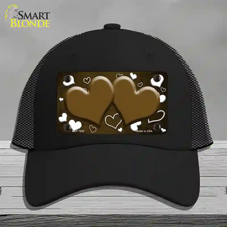 Brown White Love Hearts Oil Rubbed Novelty License Plate Hat Mesh / Black