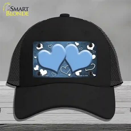 Light Blue White Love Hearts Oil Rubbed Novelty License Plate Hat Mesh / Black