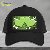 Lime Green White Love Hearts Oil Rubbed Novelty License Plate Hat Mesh / Black