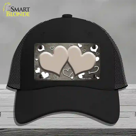 Tan White Love Hearts Oil Rubbed Novelty License Plate Hat Mesh / Black