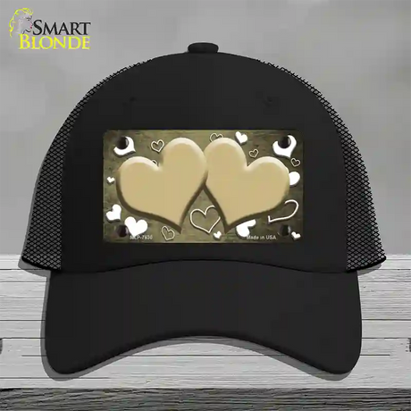 Gold White Love Hearts Oil Rubbed Novelty License Plate Hat Mesh / Black