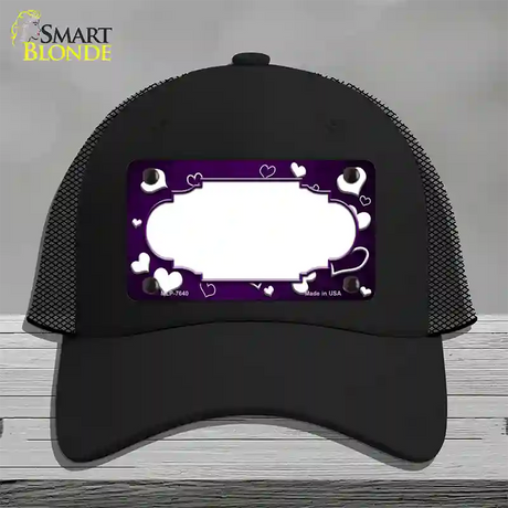 Purple White Love Scallop Oil Rubbed Novelty License Plate Hat Mesh / Black