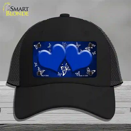 Blue White Hearts Butterfly Oil Rubbed Novelty License Plate Hat Mesh / Black