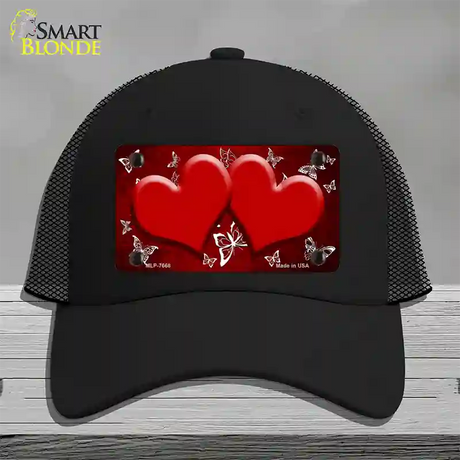 Red White Hearts Butterfly Oil Rubbed Novelty License Plate Hat Mesh / Black