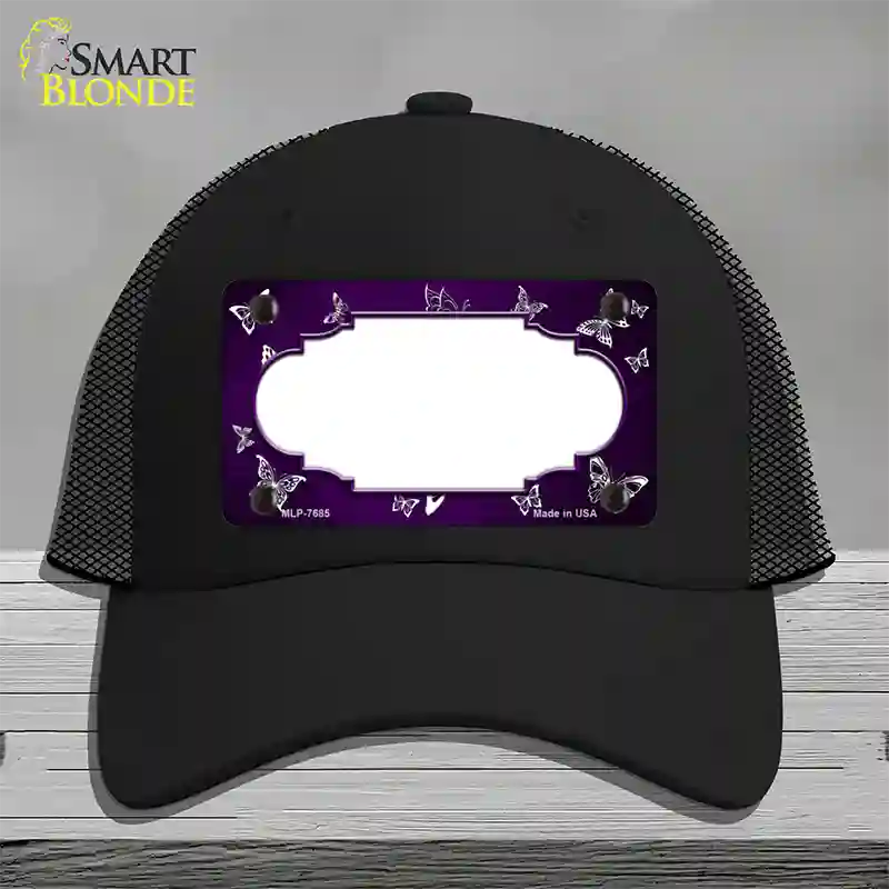 Purple White Scallop Butterfly Oil Rubbed Novelty License Plate Hat Mesh / Black