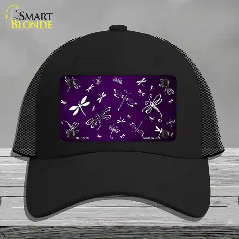 Purple White Dragonfly Oil Rubbed Novelty License Plate Hat Mesh / Black