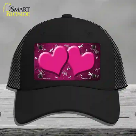 Pink White Dragonfly Hearts Oil Rubbed Novelty License Plate Hat Mesh / Black