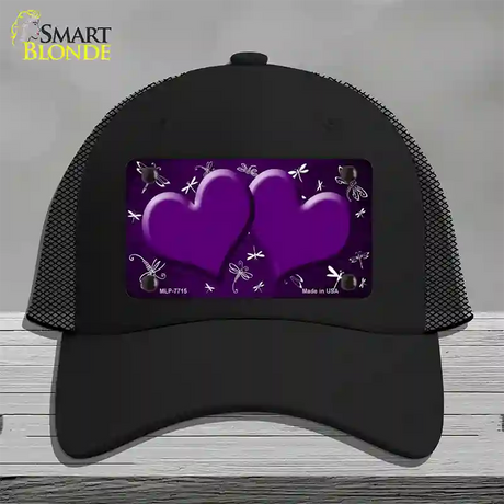 Purple White Dragonfly Hearts Oil Rubbed Novelty License Plate Hat Mesh / Black