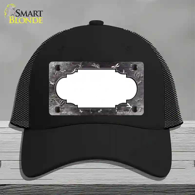 Black White Dragonfly Scallop Oil Rubbed Novelty License Plate Hat Mesh / Black