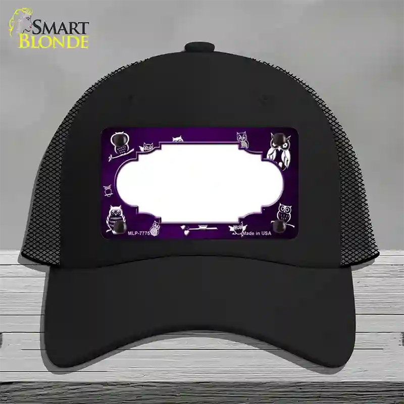 Purple White Owl Scallop Oil Rubbed Novelty License Plate Hat Mesh / Black