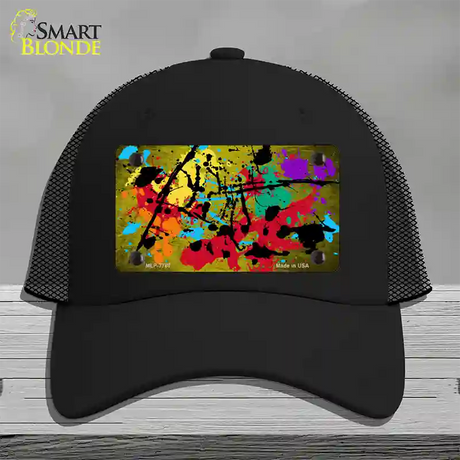 Yellow Splatter Oil Rubbed Novelty License Plate Hat Mesh / Black