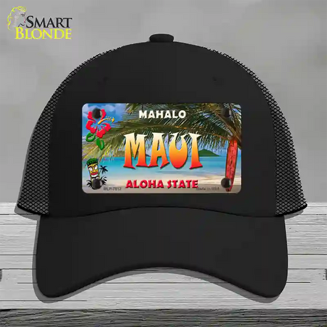 Maui Hawaii State Novelty License Plate Hat Mesh / Black