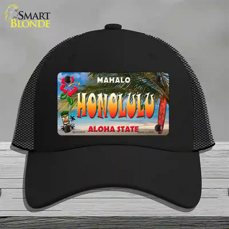 Honolulu Hawaii State Novelty License Plate Hat Mesh / Black