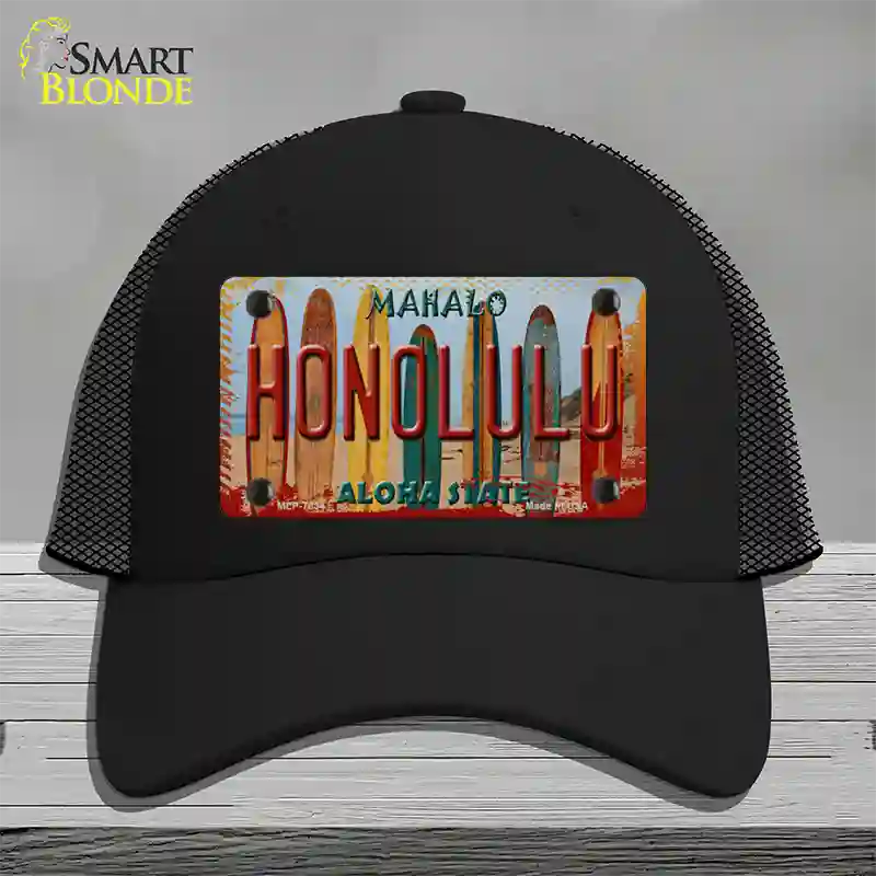 Honolulu Surfboards Hawaii State Novelty License Plate Hat Mesh / Black