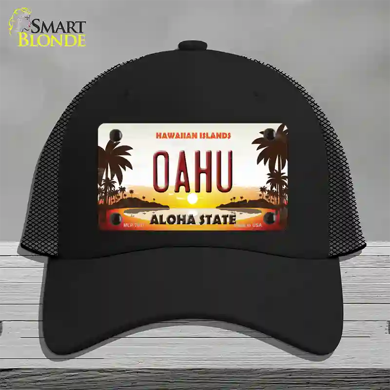 Oahu Hawaiian Islands Novelty License Plate Hat Mesh / Black