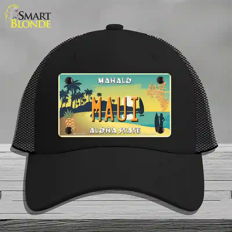 Maui Hawaii Pineapple Novelty License Plate Hat Mesh / Black