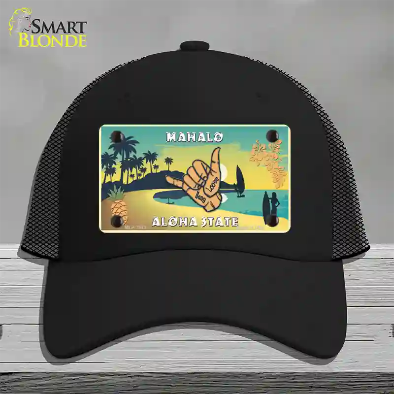 Hang Loose Hawaii Pineapple Novelty License Plate Hat Mesh / Black