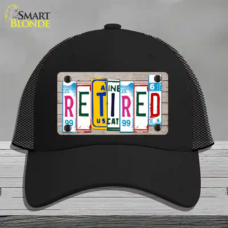 Retired License Plate Art Wood Novelty License Plate Hat Mesh / Black