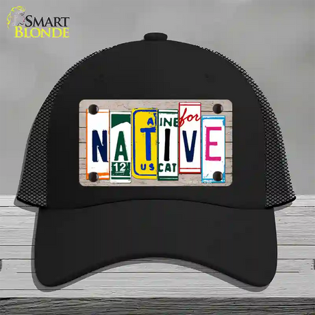 Native License Plate Art Wood Novelty License Plate Hat Mesh / Black