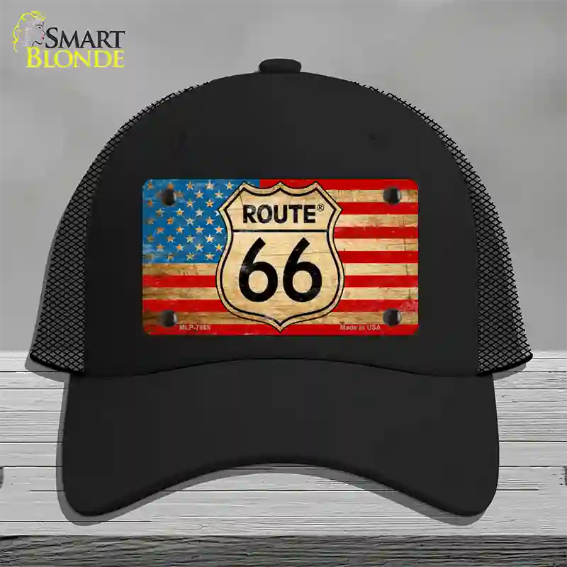 Route 66 American Flag Novelty License Plate Hat Mesh / Black