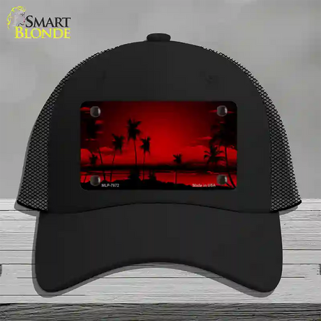 Sunset Red Novelty License Plate Hat Mesh / Black