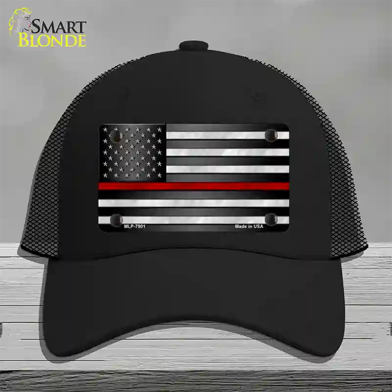 American Flag Thin Red Line Novelty License Plate Hat Mesh / Black