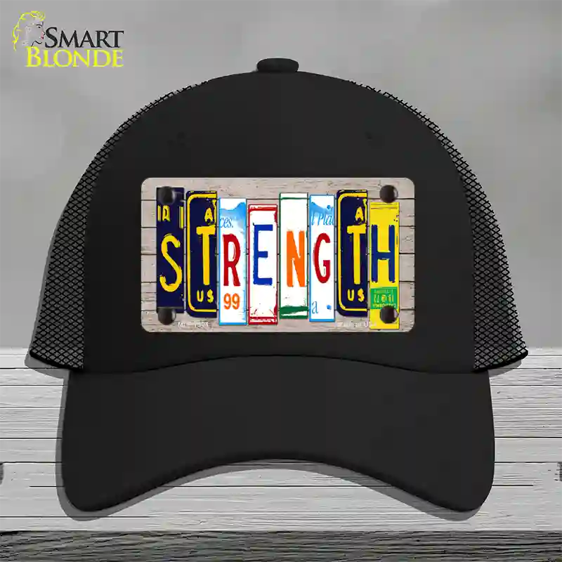 Strength Wood License Plate Art Novelty License Plate Hat Mesh / Black